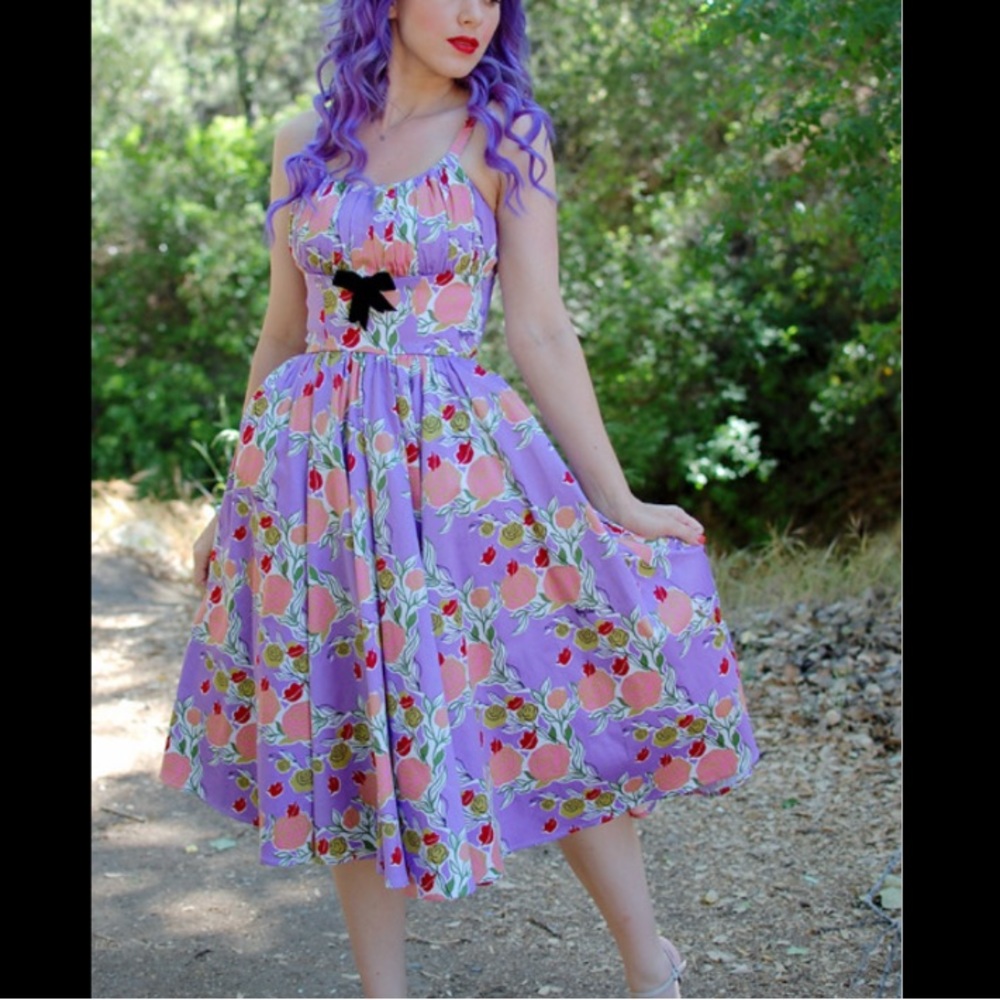 Pinup couture Mary Blair lips print ella dress